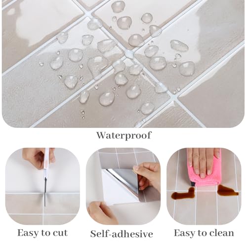 VaryPaper 10 Sheets Pale Pink Beige Peel and Stick Backsplash Subway Tile Stick on Backsplash for Kitchen Bathroom Waterproof Removable 3D Vinyl Back Splash Self Adhesive Wall Tiles 12''x12'' by VaryPaper - Used condition - Image 5