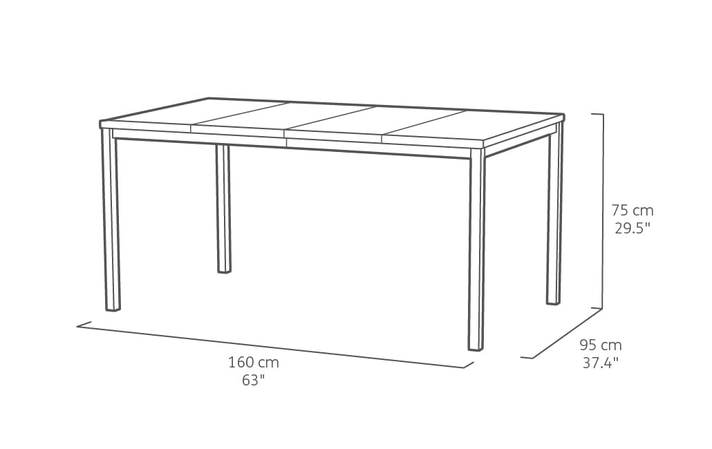 Keter Avon - Mesa Comedor Rectangular Exterior, jardín, terraza, 159 x 95 x 75 cm, Capacidad 6 Personas, Resina, Tablero Acabado imitación Madera, Marco Blanco