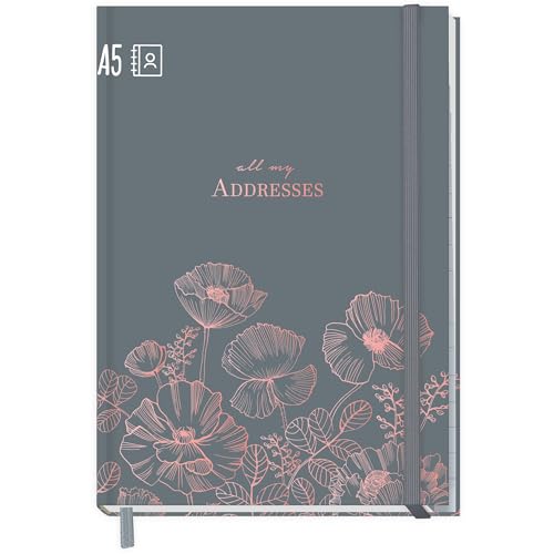 paper&you® - Libreta de direcciones A5 con registro A-Z [Poppy] libro para contactos, cumpleaños y...