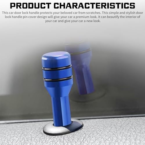 dawfall 4 PCS Car Door Lock Knobs, Personalized Modified Door Lock Status Button Decoration, Alloy Safety Door Lock Buckle with Anti-Slip Rubber Ring, Universal for Car Interior Accessories (Blue)