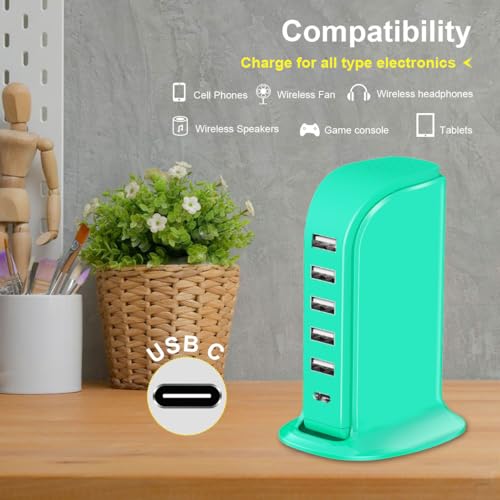 Image of USB Tower Charging Station Upoy, Multiport Chargers for Multiple Devices 40W, Small Charging Hub for Desk, Office, Travel, USB Power Block Adapter for iPhone /Ipad