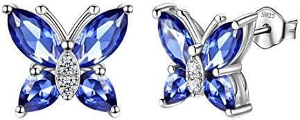 Aurora Tears 925 Sterling Sliver Butterfly Necklace Earrings Rings Birthstone Jewellery Set Pendant Dating Pendant Gifts for Women and Girls