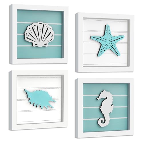 DETENE Set de 4 Déco murales 3D coquillage étoile de mer, thème marin.