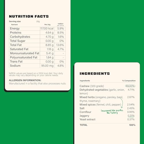 Image of Snacc Italian Herb Roasted Cashews | Savoury Masala Kaju Dry Fruit | Crunchy Premium Cashew Nuts | Protein-Rich | Zero Chemicals | 100% Clean Label Healthy Snack | 200g x 4