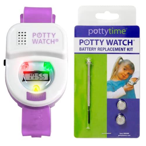 Potty Watch for Kids Potty Training - Potty Training Watch with Battery Replacement Kit - Potty Watch with 3 Fun Flashing Lights and Music - Potty Watch Remind Kids Every 30, 60 or 90 Minutes, Purple