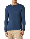 Rundhalsausschnitt MUSTANG Herren Anton H Henley-Hemd, dunkler Denim, S