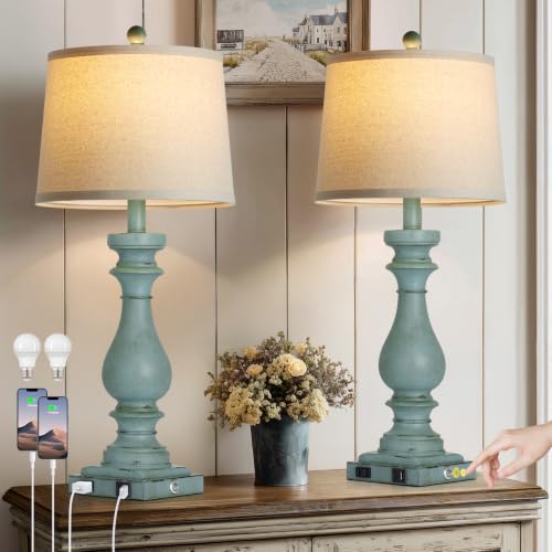 luxeflow Coastal Blue Table Lamp Set of 2,Bedside Lamps for Living Room