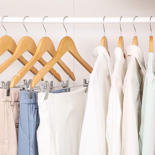 House Day 12 Pack High-Grade Wooden Suit Hangers Skirt Hangers With Clips Solid Wood Pants Hangers Natural Smooth Finish Premium Wood Hangers With Durable Metal Clips For Blouse thumb #5
