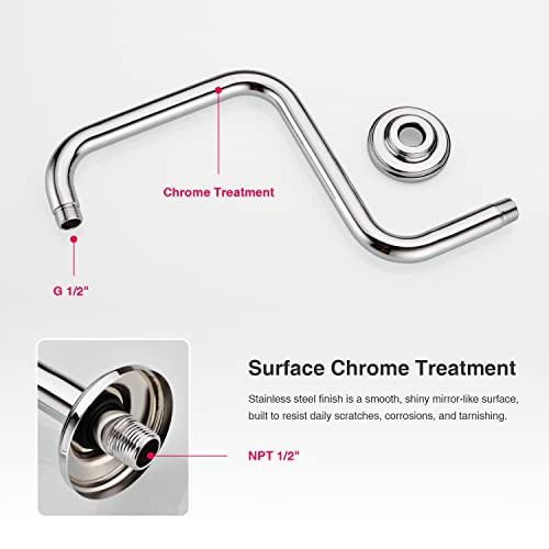 Dikurooms Shower Arm With Flange, 13 Inch S Shape High Rise Stainless Steel Shower Head Extension Replacement Arm Pipe,Chrome #TOP3