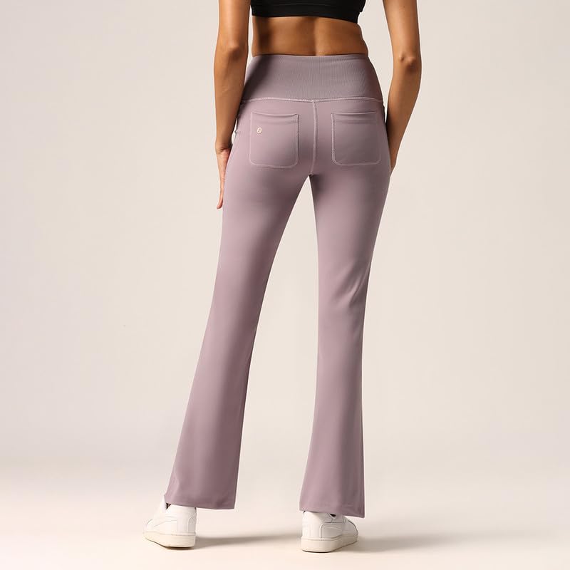Image of BlissClub Ultimate Flare Pants for Women Upto 5'4 ft | Ribbed Waistband, 4 Pockets | High Waist Trousers and Formal Pants for Office wear