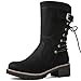 GLOBALWIN Women's Biker Boots Lace up Back Mid Calf Motorcycle Fashion Festival Boots Combat Riding Military Boots for Women Black Size 7