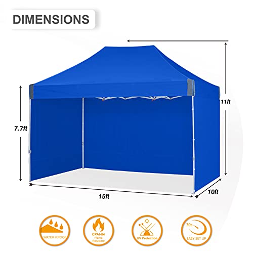 Outdoor Wind 10'X15' Durable Ez Pop Up Canopy Tent Commercial Enclosed Instant Canopy Tent Market Stall With Removable Sides Walls(Blue) #TOP2