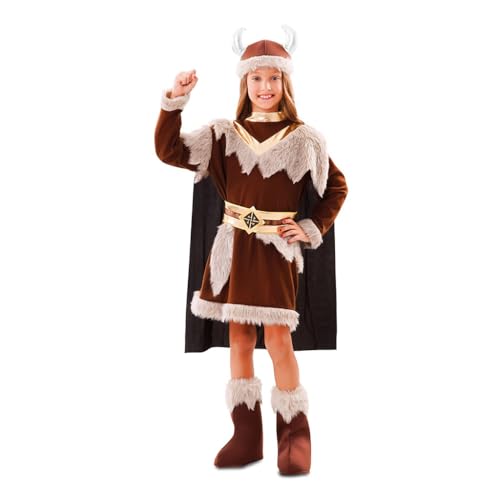 EUROCARNAVALES Disfraz Vikingo marrón niña - 7-9 años (122-138 cm)