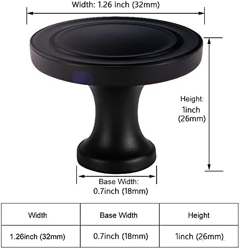 AZEAM 10 Pack Cabinet Knobs,Black Premium Dresser Drawer knobs pulls Hardware Matte Kitchen Cabinet knob Cupboard Handles Closet Bathroom Round Cabinet knobs 1-1/4 Inch (32 mm)