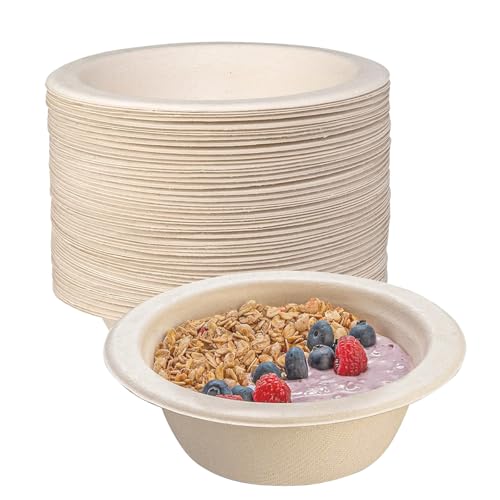 BOKFJBP 50 Stück Braun Zuckerrohr Schalen, 500ML Suppenschüssel Bagasse Schale Lang anhaltende Hitze Retention Durable Suppenschalen für BBQs Picknicks Outdoor-Dining Familie Versammlungen