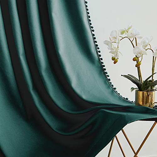 Pompom Green Full Blackout Curtains For Bedroom Living Room 63 Inch Thermal Insulated Window Curtain Panels For Christmas Décor 50" W X2 Panels Rod Pocket #TOP2