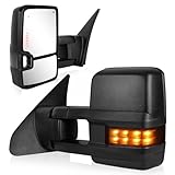 SIZIOM Towing Mirrors for 2007-2021 Tundra / 2008-2017 Toyota Sequoia, Running Light Heated BSM Power Glass (Smoke Lens)