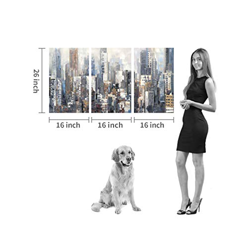 Abstract City Picture Wall Art: Urban Downtown Artwork Painting Print On Wrapped Canvas For Office (26'' X 16'' X 3 Panels) #TOP5