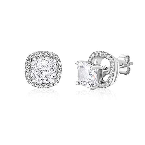 MASSETE Sterling Silver 925 Halo Stud Post Earrings with Removeable Jacket