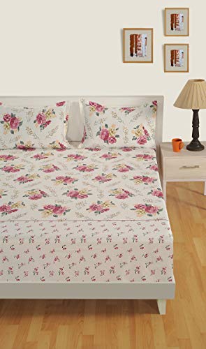 Image of Swayam Mercerized Pure Cotton King Bedsheet with 2 Pillow Covers | 250 TC Soft Breathable Bed Sheet | Floral Printed | Size 108 x 108 inch | Comfortable & Durable for Bedroom - Pink & Beige