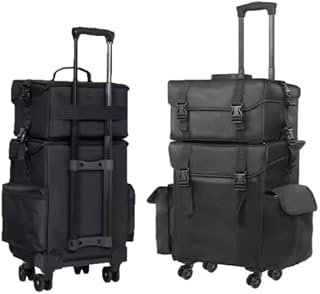 Rolling 2 in 1 Makeup Travel Case, Makeup Rolling Case with Wheels, Makeup Artist Travel Cosmetic Organizer with Drawer Bins