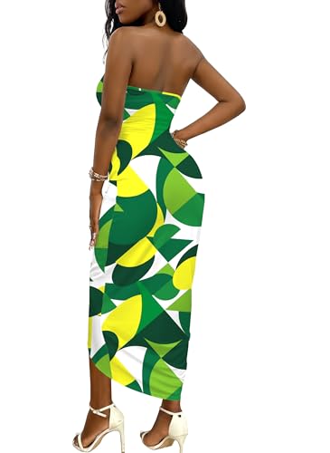 Image of Umenlele Women's Strapless Ruched High Waist Wrap Split Asymmetrical Beach Maxi Long Dress