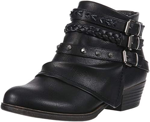 Sugar Women's Truth Triple Buckle Ankle Boot Ladies Side Zipper Bootie With Woven Wraparounds Studs and Overlay Black 6