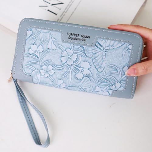 Bakurok Women's RFID Blocking Wallet, Large Capacity Double Zip Vegan Leather Wristlet Clutch Phone Holder - Floral Pattern - 4
