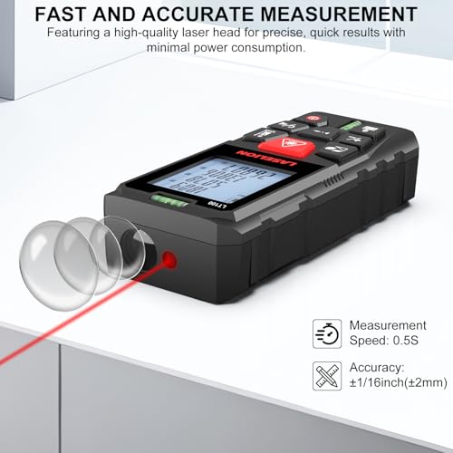 LASELION LT100 Laser Distance Meter – 100m (328t) Range, High Accuracy, Multiple Measurement Modes, Built-in Level Bubble, Handle Laser Distance Measurement Tool,Mute Function (328ft)