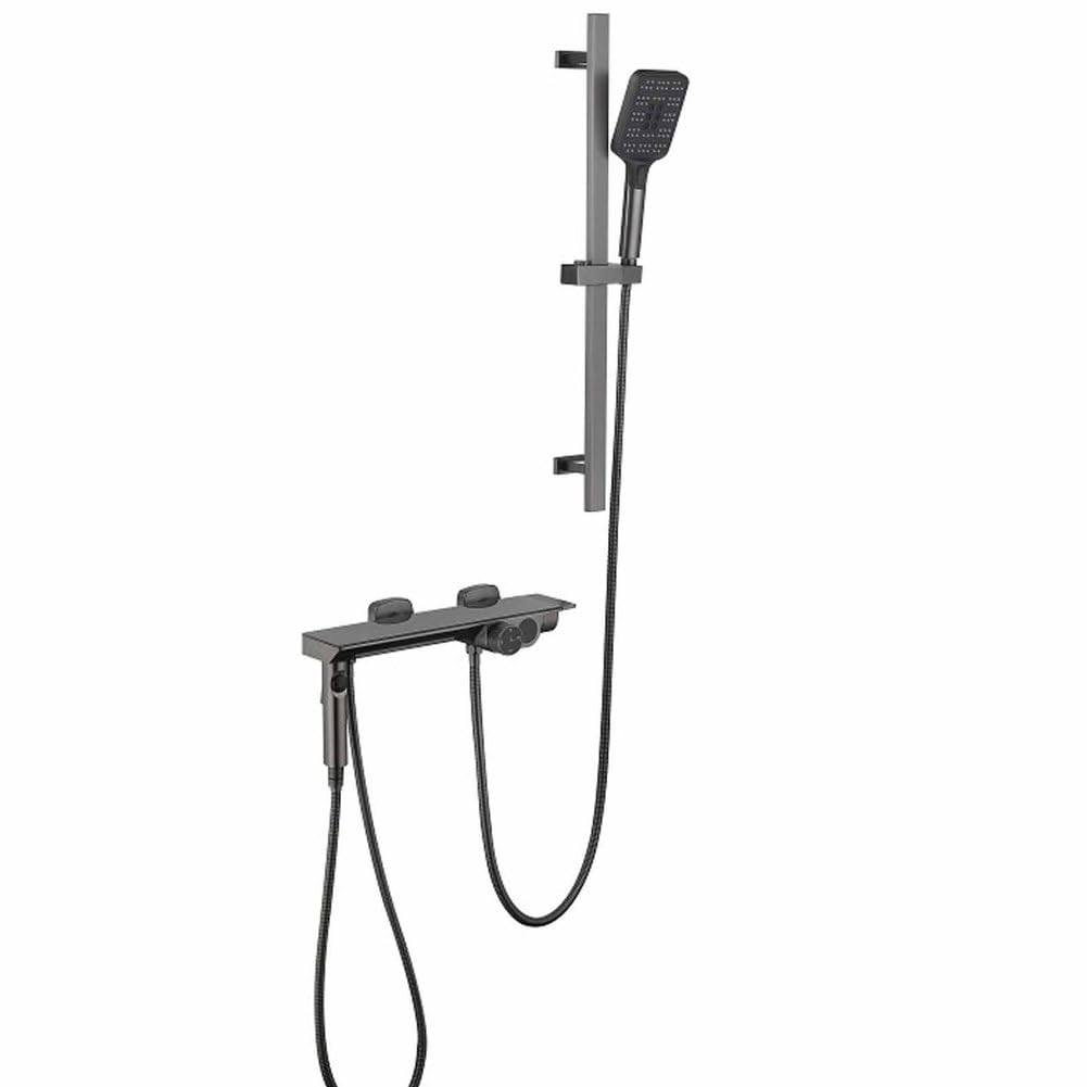 SnamicE Grey Bathroom Faucet, Bathtub Faucet with Hand Shower, with 2 Functions, Wall Mounted Waterfall Bath Mixer Tap,