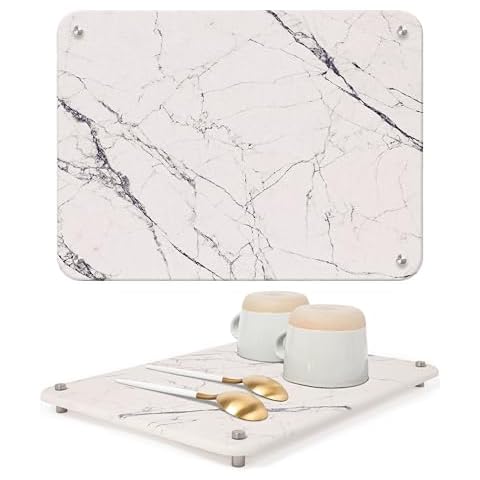 Stone Drying Mat for Kitchen Counter - 15.7" x 11.8" Quick Drying Dish Mat - Ultra Absorbent Diatomaceous Earth Dish Drying Mat - Quick Dry Stone for Kitchen Sink, Dish Drying Stone Mat - White Marble Cover