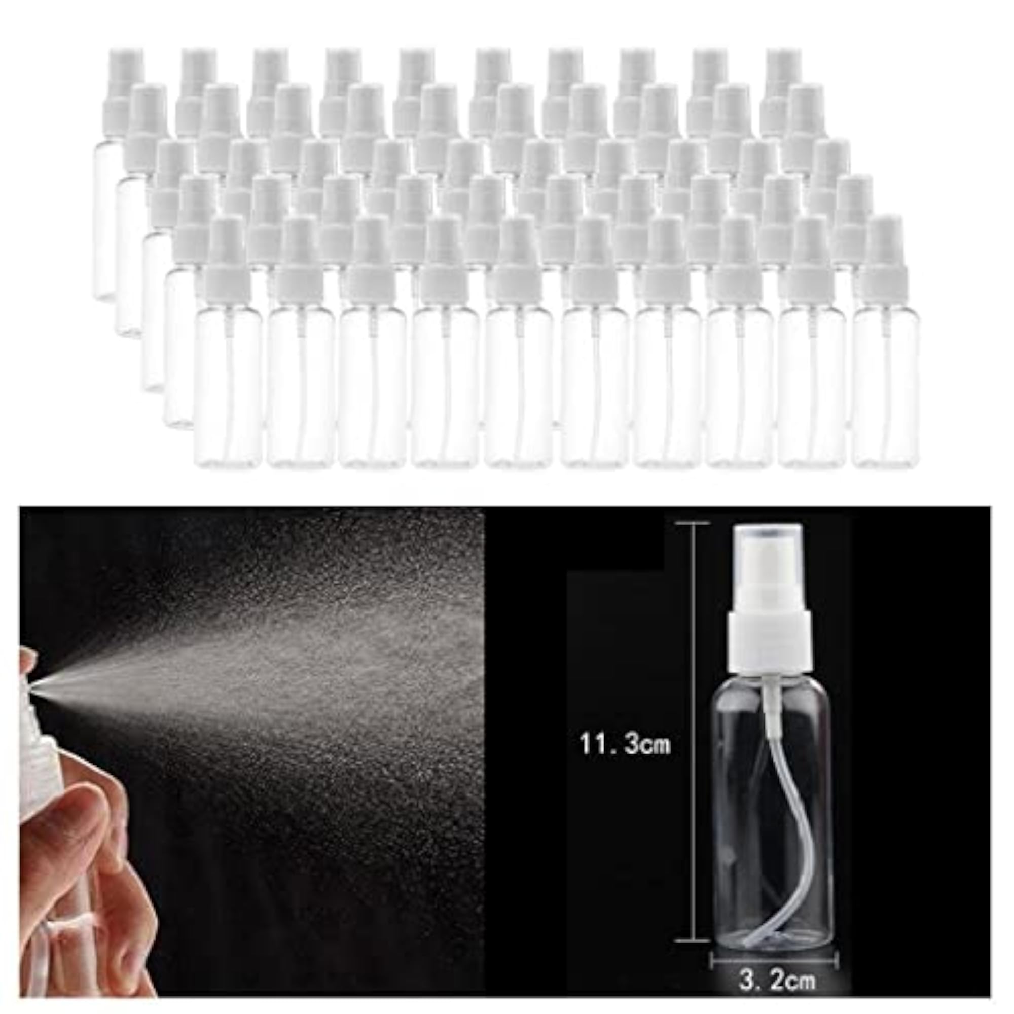 50x Transparent Refillable Fine Mist Sprayer, 50ml