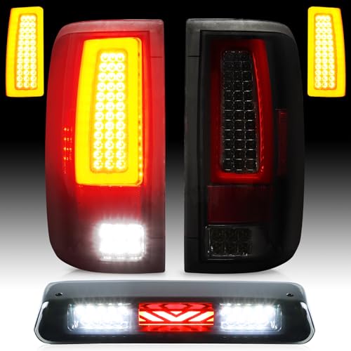 LED Tail Light Pair + 3rd Third Brake Cargo Lamp Fit for 2004-2008 Ford F-150 Pickup [Factory Halogen Type] Fleetside Bed Model Rear Taillight Assembly, Chrome Housing Smoked Lens by Cenfeild - Used condition - US$96.79