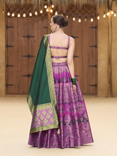 Image of PURVAJA Women's Kanjiwaram Semi-Stitched Lehenga choli