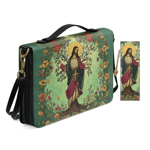 Attractive Print Bible Cover with Bonus Bookmark Retro Solemn Style Bible Cover Case for Women with Handle Zipper Large Lightweigh Scripture Book Study Accessories