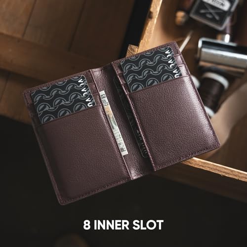 Image of VULKIT Bifold Front Pocket Slim Wallet RFID Blocking Minimalist Thin Genuine Leather Credit Card Holder Wallet for Men and Women Litchi Espresso