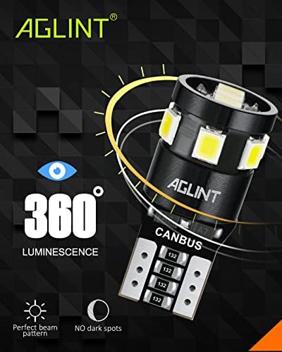 AGLINT T10 LED Bulbs CANBUS Error Free 9SMD Super Bright W5W 194 168 2825 Wedge Replacement Bulb for Car Interior Dome Map Boot Door Sidelight Number Plate Lights 6500K White 4PCS