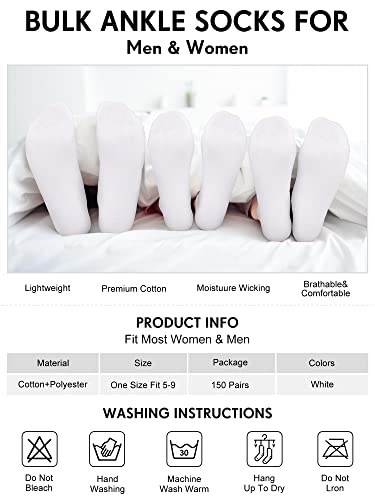 150 Pairs Low Cut Ankle Socks Pack Comfortable Wicking Lightweight Ankle Casual No Show Short Socks for Men Women2