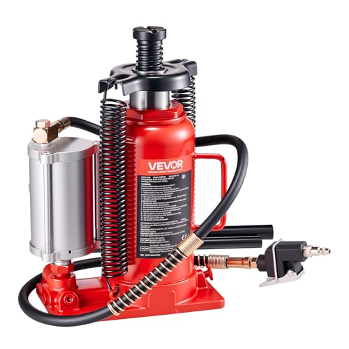 VEVOR Air Hydraulic Bottle Jack, 20 Ton (44092 lbs) Capacity, 10.2-19.5 Inch Lifting Range, Pneumatic/Manual Heavy Duty Welded Bottle Jack with Pump for Car, SUV, Pickup, Truck, RV, Auto Repair, Red