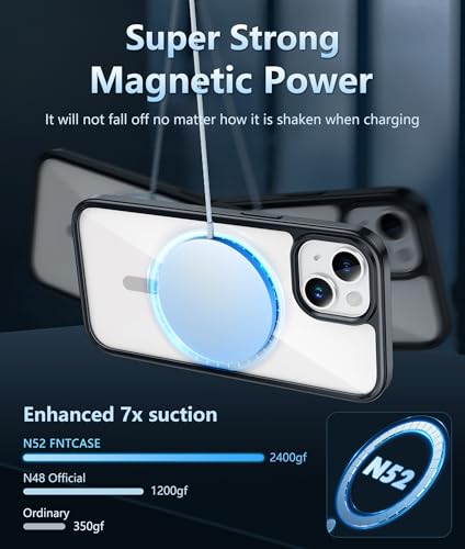 Image of FNTCASE for iPhone 14 Plus Case: Clear Magnetic Phone Cases Compatible with Magsafe Slim Anti Yellowing Military Grade Drop Protection Rugged Protective Transparent Cell Phone Cover (B-Black)