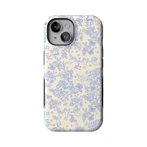 Casely iPhone 15 Case | Cupid's Canvas | Periwinkle Floral | Bold Protective Design | Compatible with MagSafe