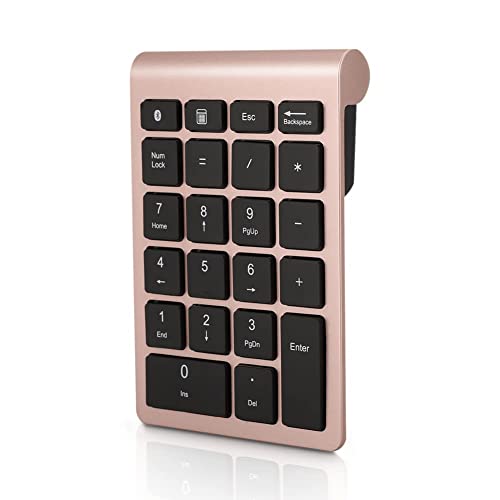 Bluetooth Number Pad, 22 Keys Number Keypad with Shortcut Key, 10Keys Portable Financial Accounting Wireless Number Pad, Bluetooth 5.0 Numeric Keyboard for Laptop, PC, Desktop, Pad(Rose Gold)