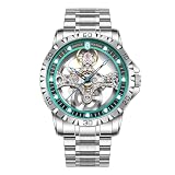 RUIGE Men's Skeleton Automatic Mechanical Watch Self-Winding Open Dial Industrial Steampunk Wrist Watch Luminous Hands 30M Waterproof Stainless Steel Band Sport Casual Watch (Teal)