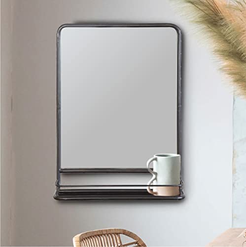 Creative Co-Op Da4675 Rectangle Metal Wall Mirror With Shelf, Single Vanity, Distressed Black #TOP3