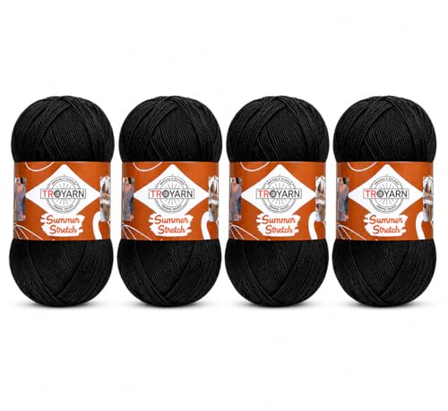 Troyarn Summer Stretch Acrylic Yarn, 4 Skeins, Black