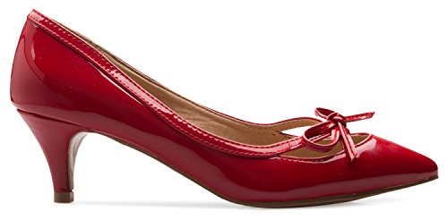 Olivia K Women’s Classic Closed Toe D'Orsay Bow Kitten Heel Pump | Dress, Work, Party Mid Heeled Pumps Red by Olivia K - Used condition - Image 3