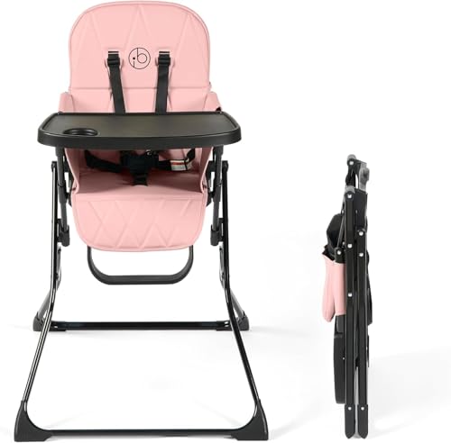 Ickle Bubba Flip Magic Fold Highchair (Blush Pink) – Suitable from Sitting Up to 15kg, 5-Point Safety Harness, Removable Tray, Quick One-Hand Fold, Compact Slimline Design for Easy Storage