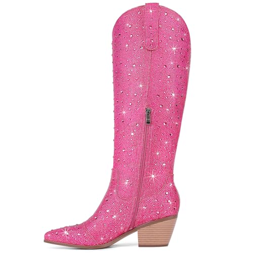 Image of Cowgirl Ankle Boots Cowboy Boots for Women Western Booties Rhinestone Chunky Heel Fashion Comfortable Side Zipper