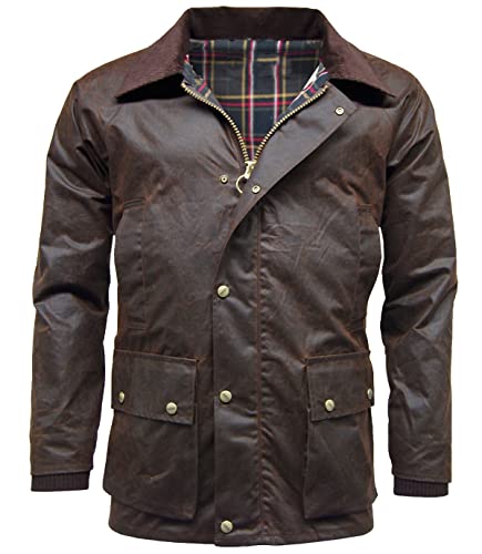 Barker Wachsjacke für Herren, langärmelig, Reißverschluss, mit Nietentasche und abnehmbarer Kapuze, Braun, XXL