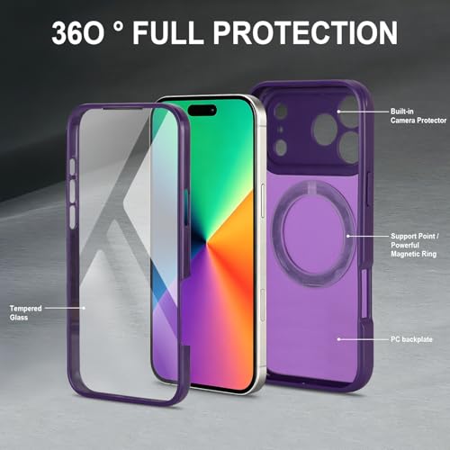 Image of for iPhone 17 Pro Max Case Compatible with MagSafe Full-Body Magnetic Phone Case with Built-in Tempered Glass Screen Protector& Stand for iPhone17 Pro Max Cover, Purple